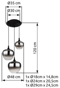 Lustră pe cablu MAXY 3xE27/40W/230V negru Globo 15548-3H