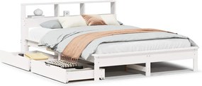 vidaXL Pat cu bibliotecă fără saltea, alb, 140x190 cm, lemn masiv pin