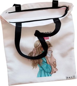 Sacosa de Panza pentru Cumparaturi, Geanta Tote, model Mommy's Girl, Cu fermoar, 38x34.5 cm, Alba, BEKZ®