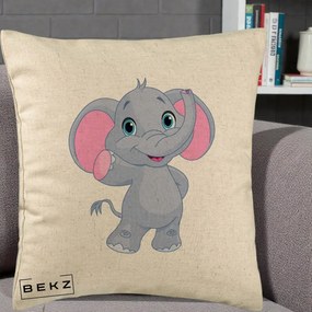 Perna Decorativa Pui de Elefant Kawaii, 40x40 cm, Bej, Husa Detasabila, Perna Inclusa, BEKZ®