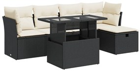 3326137 vidaXL Set mobilier de grădină cu perne, 6 piese, negru, poliratan