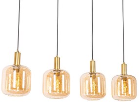 Lampă suspendată de design neagră cu alamă și sticlă chihlimbar cu 4 lumini - Zuzanna