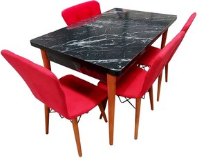 Set masa extensibila cu 4 scaune tapitate Homs cristal negru-rosu110 x 70 cm
