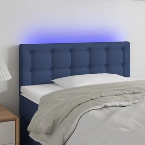 3122042 vidaXL Tăblie de pat cu LED, albastru, 100x5x78/88 cm, textil