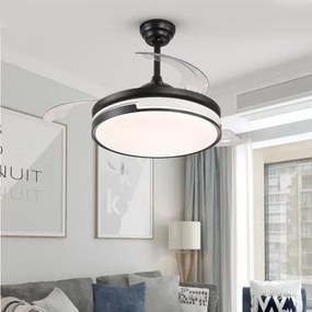 Ventilator Plafon LED cu Lumină în 3 Tonuri, Motor Cupru, Temporizare și Telecomandă, Negru