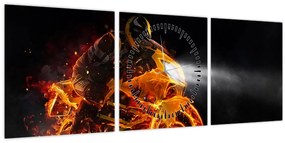 Tablou - Motociclist cu flăcări (cu ceas) (90x30 cm)