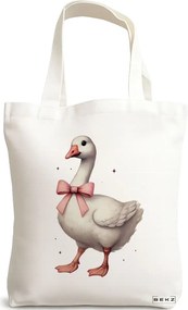 Sacosa de Panza pentru Cumparaturi, Geanta Tote, model Silly Goose 8, 38 x 34.5 cm, Alba, BEKZ®