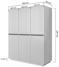 Dulap Nicole 150 cm - alb mat / mânere aurii