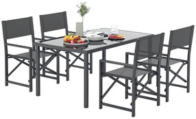 Outsunny Set de masă pentru 5 persoane Grup de scaune din oțel cu 4 scaune pliante Masă de sticlă Gri | Aosom Romania