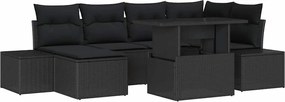 vidaXL Set de canapele pentru grădină cu pernă 7 pcs Negru