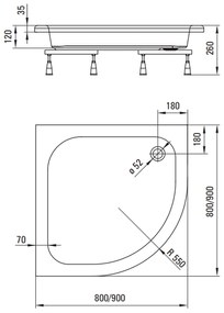 Cadita dus semirotunda alba 80x80 cm Deante Plus II 800x800 mm