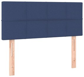 Pat box spring cu saltea, albastru, 90x200 cm, textil Albastru, 90 x 200 cm, Cu blocuri patrate