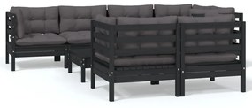 3096500 vidaXL Set mobilier de grădină cu perne 8 piese negru lemn masiv pin