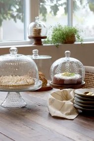 Cupolă decorativă pe picior cu elemente decorative, stil vintage, transparent, din sticlă, „Cloche”