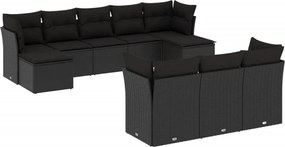 vidaXL Set canapele de grădină cu perne, 10 piese, negru, poliratan