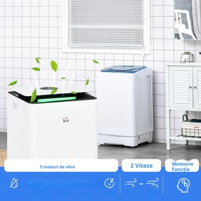 HOMCOM Dezumidificator de 12L din ABS cu 5 Modalitati, 2 Viteze, Temporizator de 24h si Design Silentios, 25x25x50.5 cm, Alb si Negru