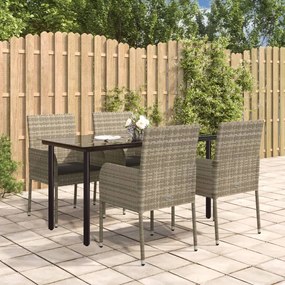 3185163 vidaXL Set mobilier grădină cu perne, 5 piese, negru și gri, poliratan