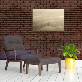 Tablou pe sticlă - Oraș în nori (70x50 cm)