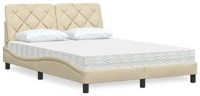 vidaXL Pat cu saltea, crem, 120x200 cm, textil