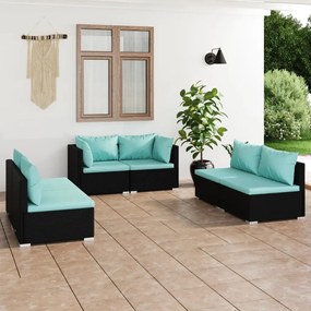 3102209 vidaXL Set mobilier de grădină cu perne, 6 piese, negru, poliratan