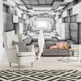 Fototapet - 3D tunel din lemn (254x184 cm)