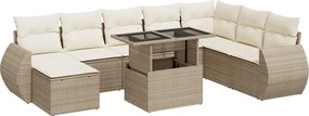 vidaXL Set canapele de grădină, 9 piese, cu perne, bej, poliratan