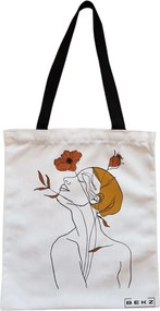 Sacosa de Panza pentru Cumparaturi, Geanta Tote, Flower Lady 8, Cu fermoar, 38x34.5 cm, Alba, BEKZ®