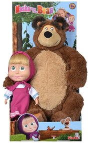 Set jucarii de plus Masha and The Bear, papusa Masha 23 cm si ursulet de plus 43 cm, Simba