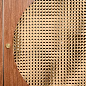 Set Mobilă de Living din Ratan cu Comodă Modernă cu Trei Uși și Dulap pentru Pantofi cu Două Uși Glisante, Culoare nuc