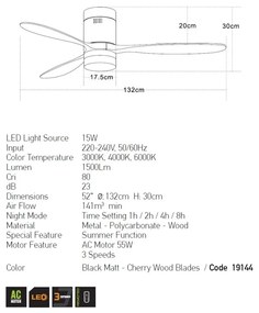 Lustra LED cu Ventilator si telecomanda Crius negru/lemn cires