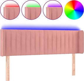 vidaXL Tăblie de pat cu LED, roz, 147x16x78/88 cm, catifea