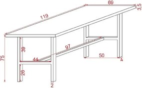 Masa+2 bancheta metal,lemn, Homs, 120 x 70 x 75 cm,seria A620, 30322