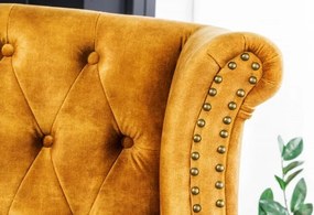 Fotoliu stil englezesc Chesterfield, catifea galben mustar