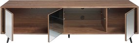 Comoda TV design LUX cu 3 usi negre efect de oglinda Walnut