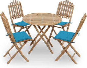 vidaXL Set mobilier de exterior pliabil, cu perne, 5 piese, bambus