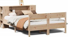 vidaXL Pat cu bibliotecă fără saltea, 135x190 cm, lemn masiv de pin
