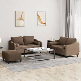 vidaXL Set de canapele cu perne, 3 piese, maro, textil