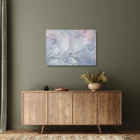Tablou pe sticlă - Flori albastre pe perete (70x50 cm)