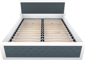 Pat Torino 160x200 cm cu somiera metalica rabatabila si lada, Alb / Piele ecologica Gri