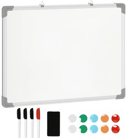 HOMCOM Tablă Magnetică de Perete cu Margini Rotunjite cu Radieră, Markere și Magneți, 60x1.8x45 cm, Albă | Aosom Romania