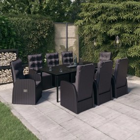 3099484 vidaXL Set mobilier de grădină cu perne, 9 piese, negru