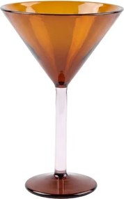 Pahar cocktail din sticlă borosilicată, camel cu picior roz deschis, 15 × 10 cm, „Twiggy"