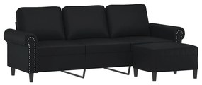 Canapea cu 3 locuri si taburet, negru, 180 cm, piele ecologica Negru, 212 x 77 x 80 cm
