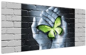 Tablou - Fluture verde în perete (120x50 cm)