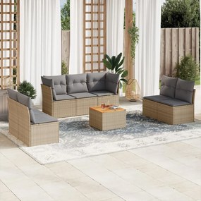 vidaXL Set canapele de grădină, 8 piese, cu perne, bej, poliratan