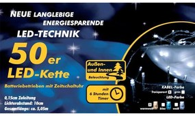 LED lanț de Crăciun- 5m, 50 diode, alb cald