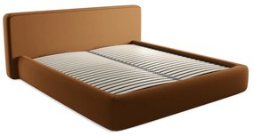 Pat matrimonial teracotă tapițat cu spațiu de depozitare cu somieră 180x200 cm Kiana – Makamii