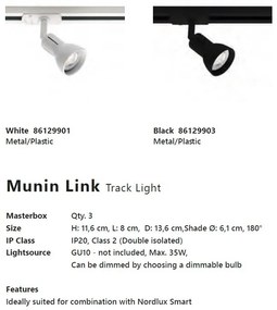Accesoriu, Spot directionabil Munin negru, pentru sina Nordlux Link