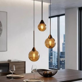 Lustra cu 3 pendule, Opus Lux, Sticla Amber si Metal Bronz, LED CCT