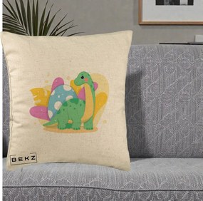Perna Personalizata Dinozaur cu Ou Pastelat, 40x40 cm, Bej, Husa Detasabila, Perna Inclusa, BEKZ®